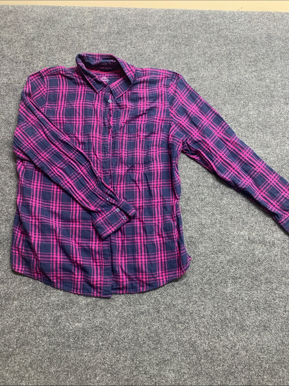 St. John's Bay Navy and Pink Plaid Button-Down Shirt